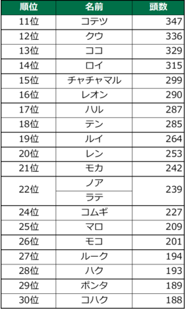 毎年恒例！　第1７回　犬の名前ランキング202１のサブ画像9
