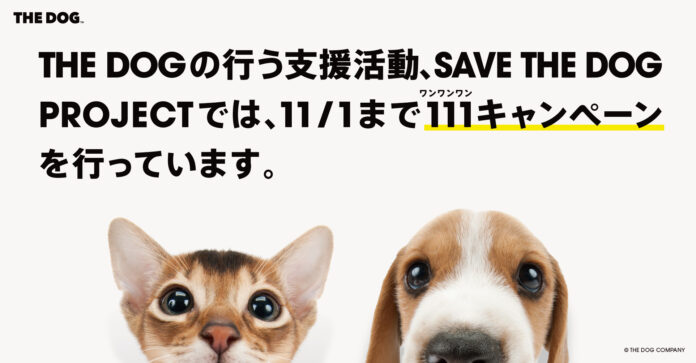 10月4日「世界動物の日」から11月1日「犬の日」までの期間中「THE DOG」公式WEBストアでのお買い物による寄付額アップ！「SAVE THE DOG PROJECT 111キャンペーン」開催のメイン画像
