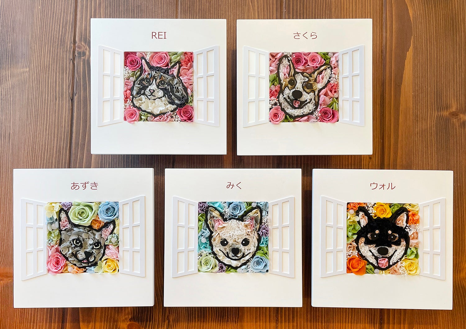 ペットが窓からお見送りしているよう！？枯れないお花で描いた、愛するペットの似顔絵フラワー「窓付きマイペットフラワー」。のサブ画像4