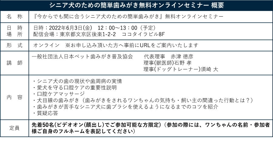 3歳以上のペット約8割が歯周病予備軍「虫歯予防デー」に先駆け６/３（金）『今からでも間に合う シニア犬のための簡単歯みがき』無料セミナーのサブ画像4
