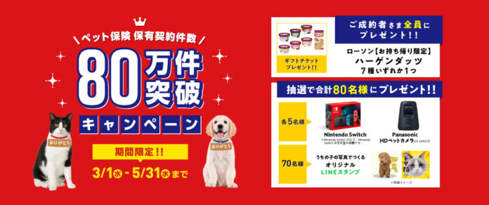 「ペット保険 保有契約件数80万件突破キャンペーン」開始！のメイン画像