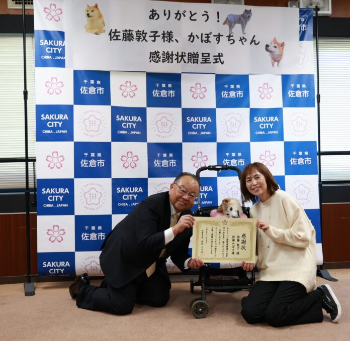 【千葉県佐倉市】世界の人気者「かぼすちゃん」と飼い主へ感謝状を贈呈、佐倉ふるさと広場へモニュメントとベンチ、テーブルを寄贈のメイン画像