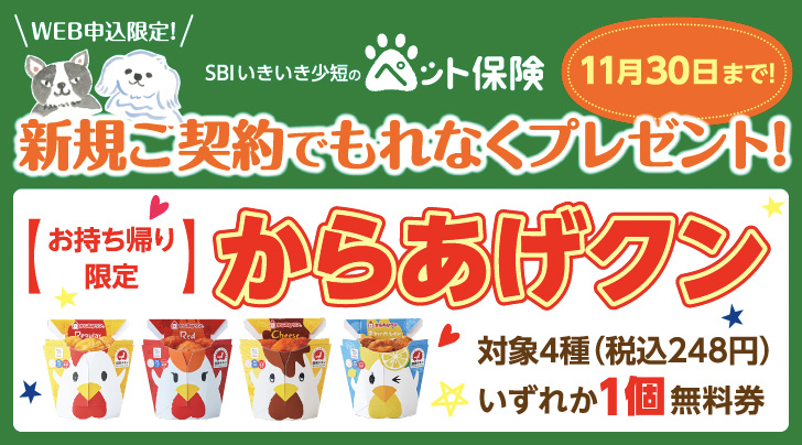 【SBIいきいき少短】ペット保険のWEB申込で「からあげクン」をプレゼント！のサブ画像1