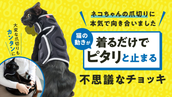 【Makuake 3724%達成】にゃんとも驚きのアイテム！猫の爪切り問題を解決する「にゃんケアチョッキ」一般発売開始！のメイン画像